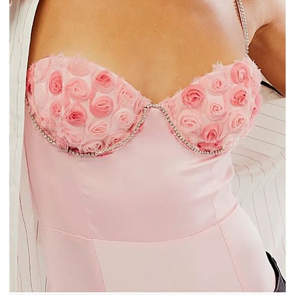 FOR LOVE & LEMONS Skye pink satin bodysuit NWT - Picture 3 of 12